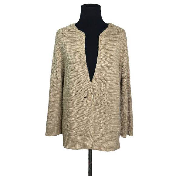 Jones New York beige one button 3/4 sleeves cardigan size Large - Picture 9 of 9
